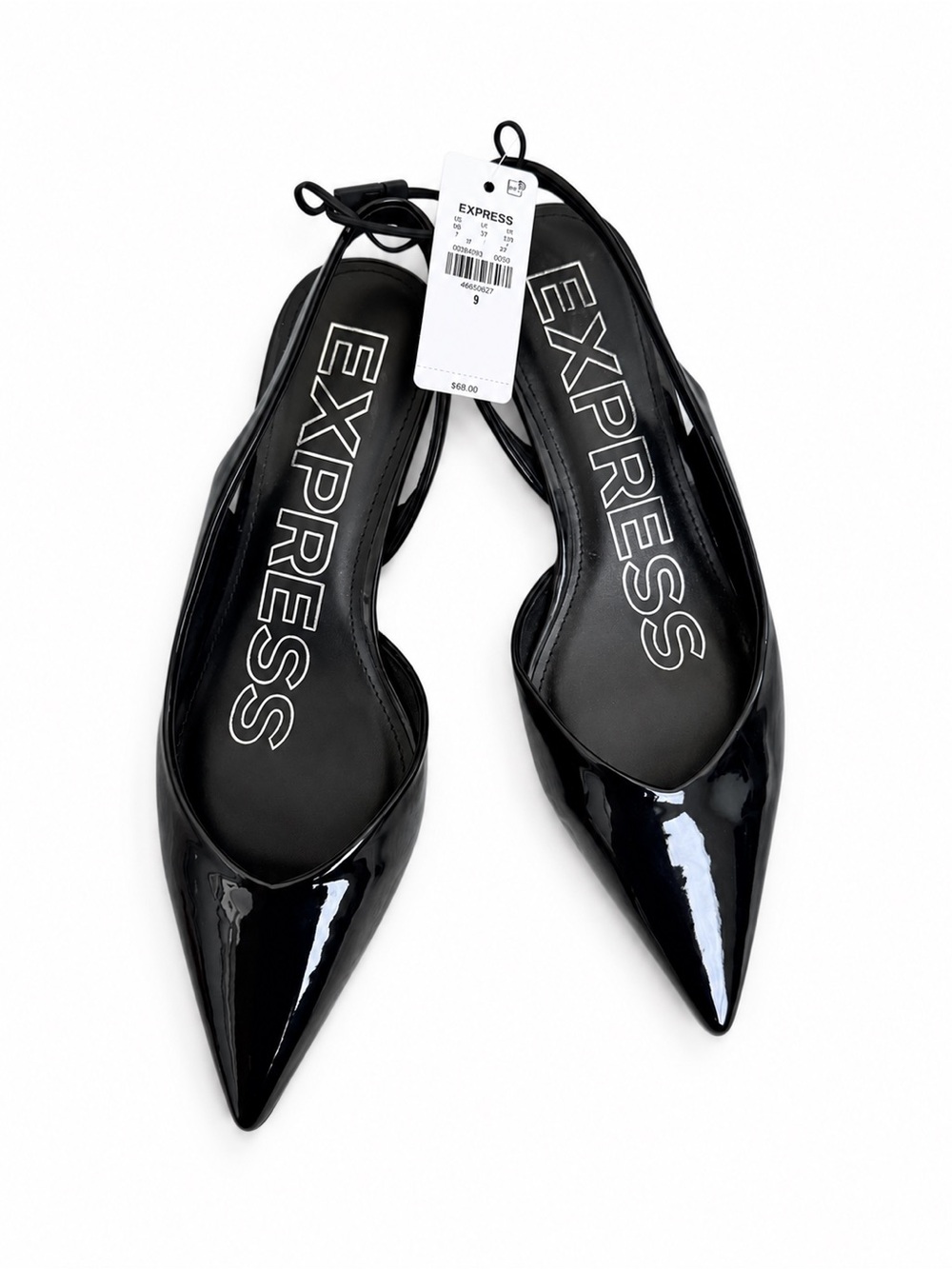 NWT Express Black Patent Pointed Toe Slingback Kitten Heels Size 9